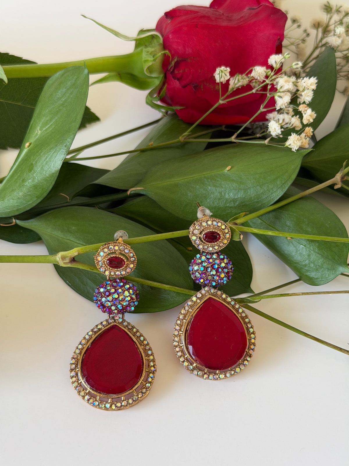 Ruby Teardrop Glam Earrings