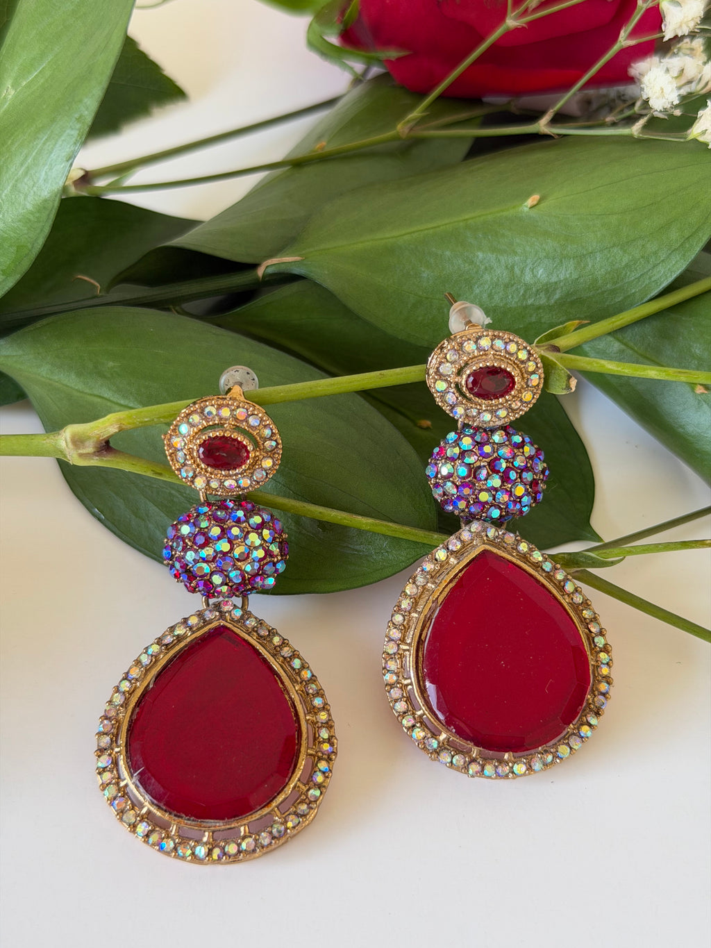 Ruby Teardrop Glam Earrings