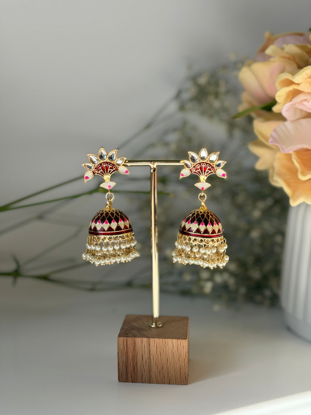 Red Meenakari Jhumki