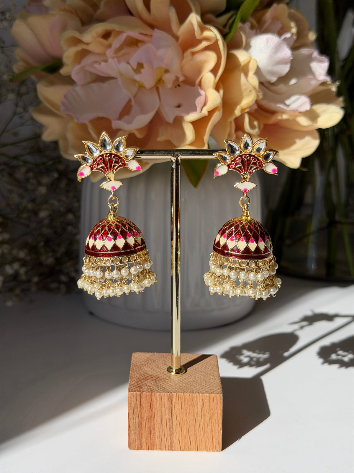 Red Meenakari Jhumki