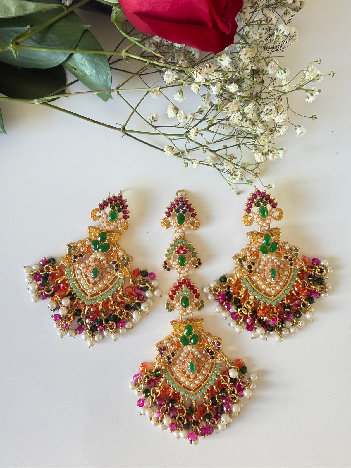 Naurattan Earrings and Bindi