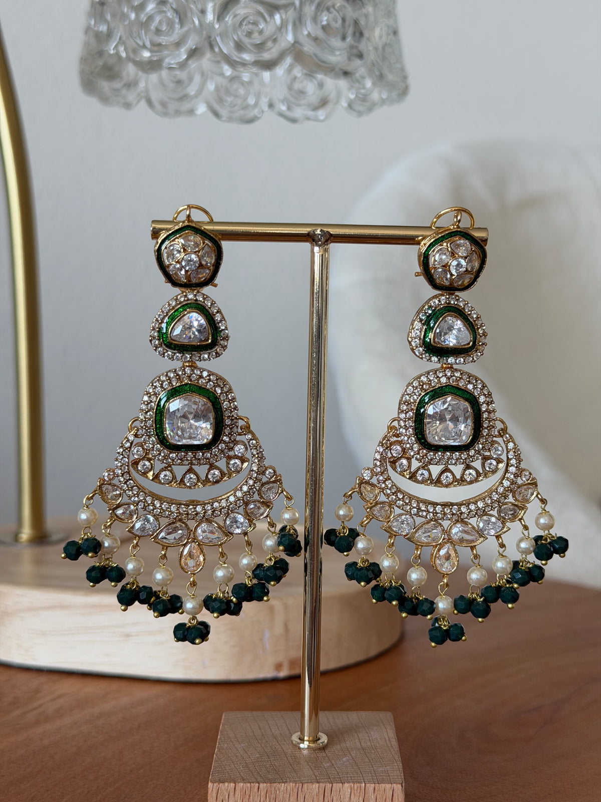 Emerald Polki Statement Earrings