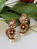 Maroon Floral Pearl Drop Earrings
