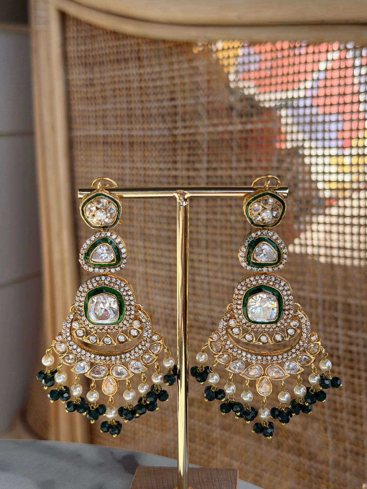 Emerald Polki Statement Earrings