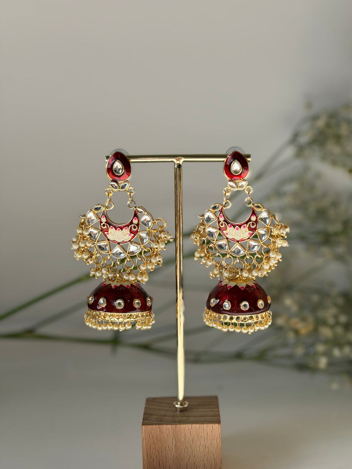 Hand Painted Red Jhumki Earrings