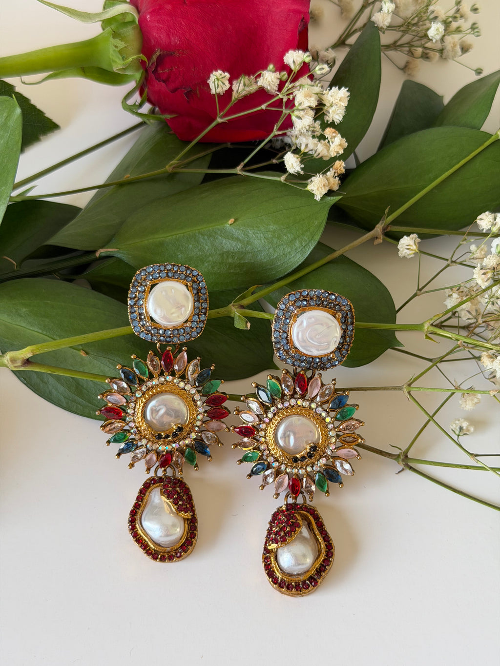 Pearl Sunburst Multicolor Petal Earrings