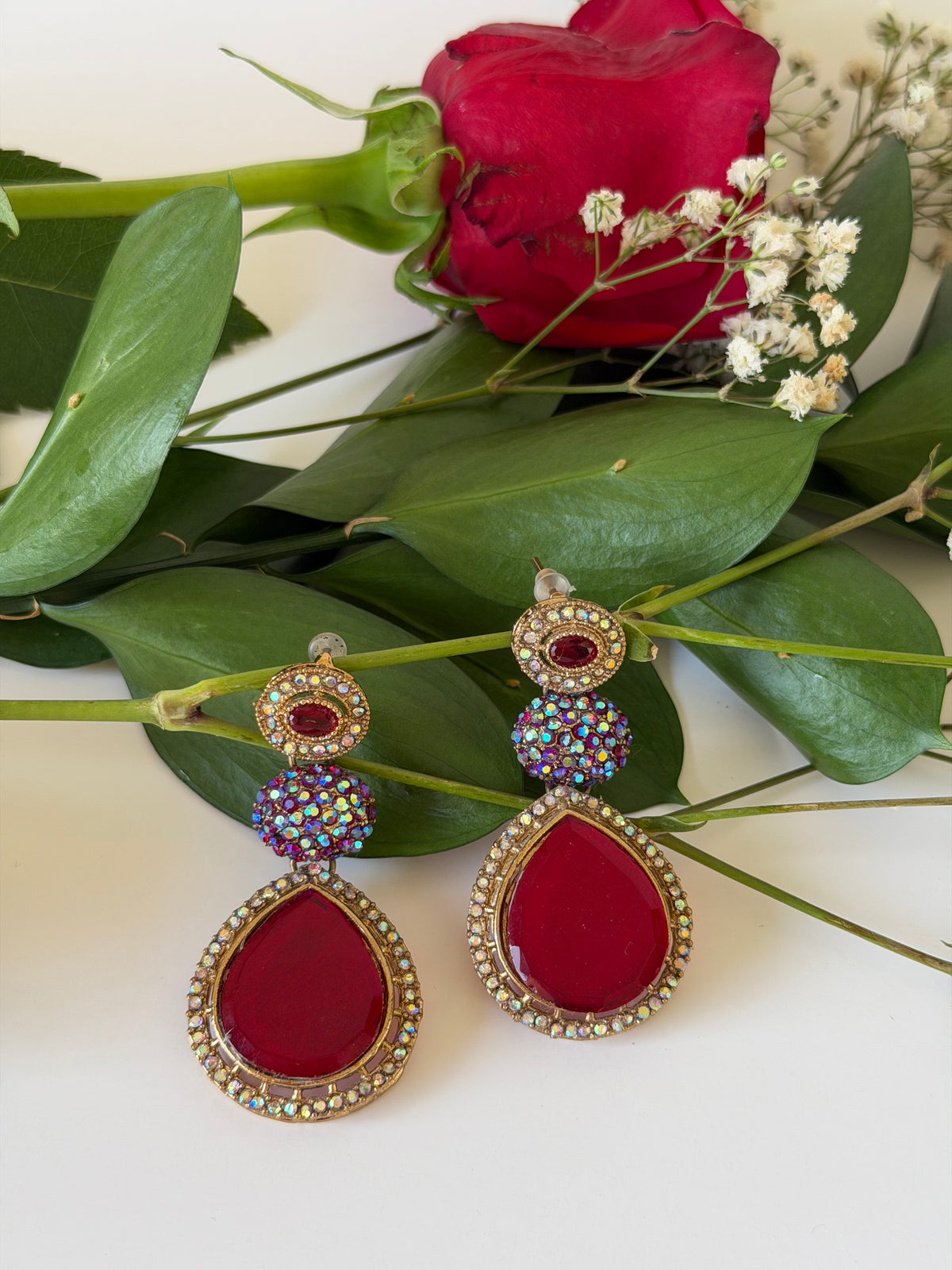 Ruby Teardrop Glam Earrings