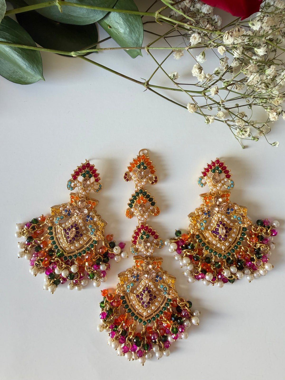 Naurattan Earrings and Bindi