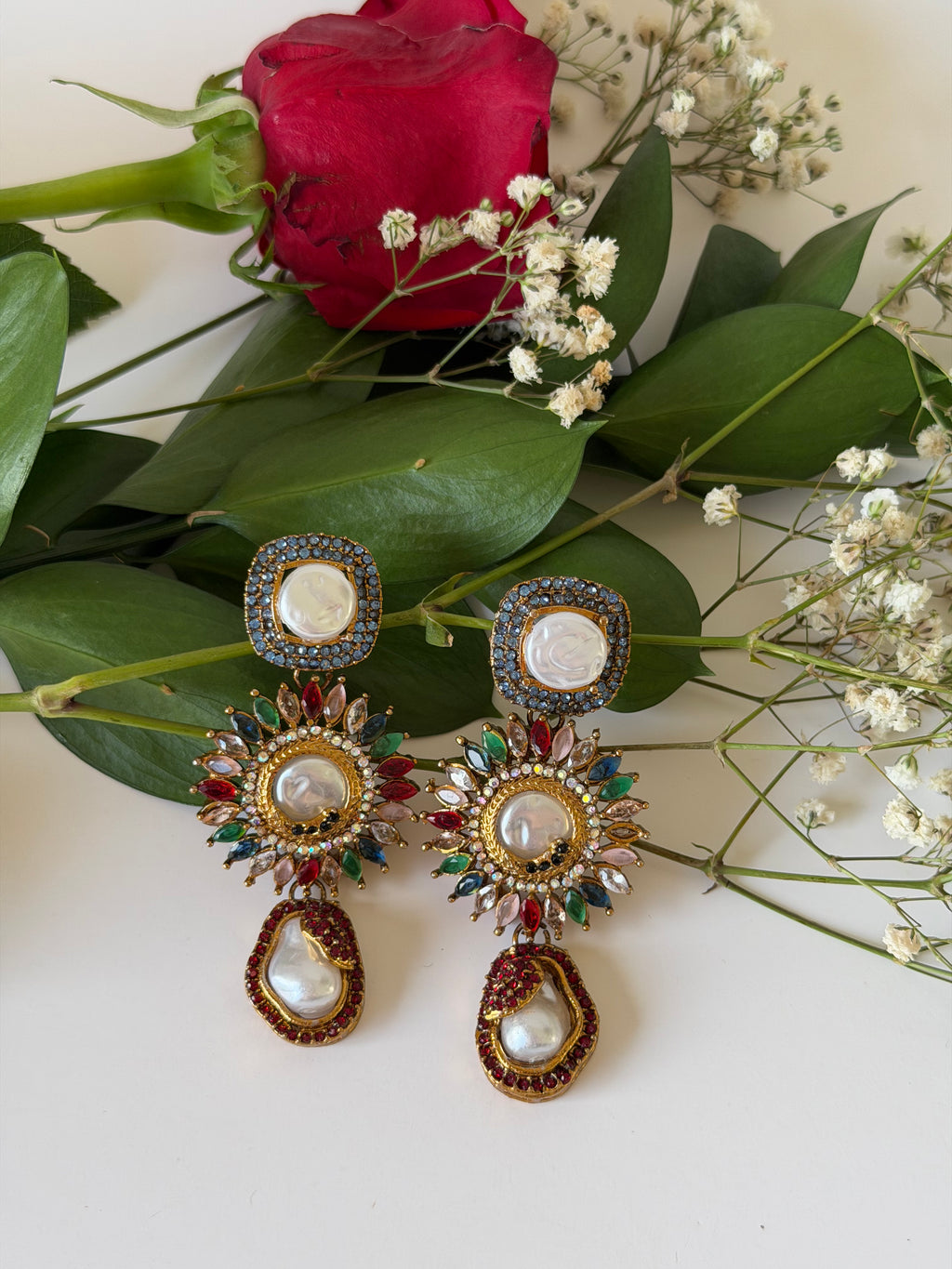 Pearl Sunburst Multicolor Petal Earrings
