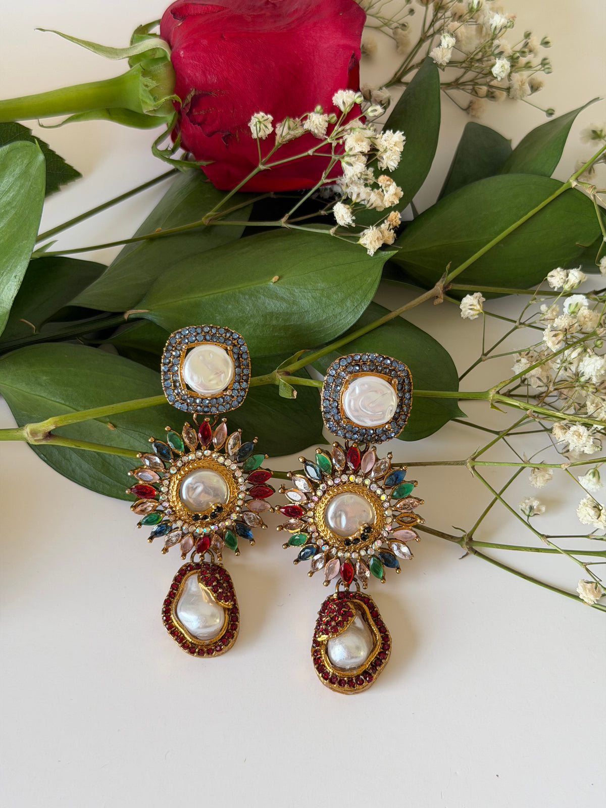 Pearl Sunburst Multicolor Petal Earrings