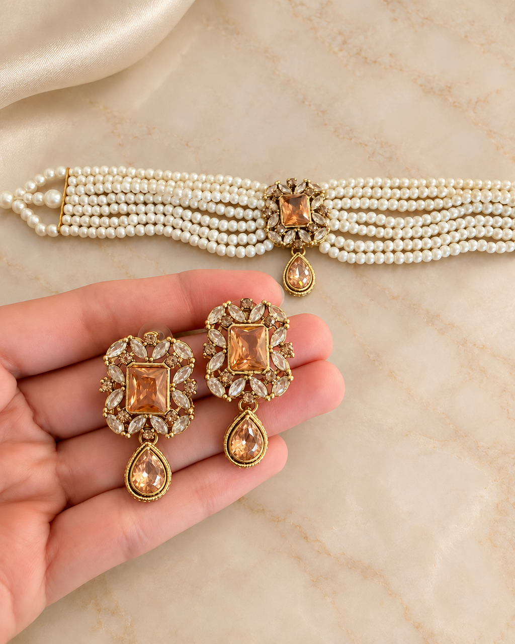 Champagne Pearl Choker Set