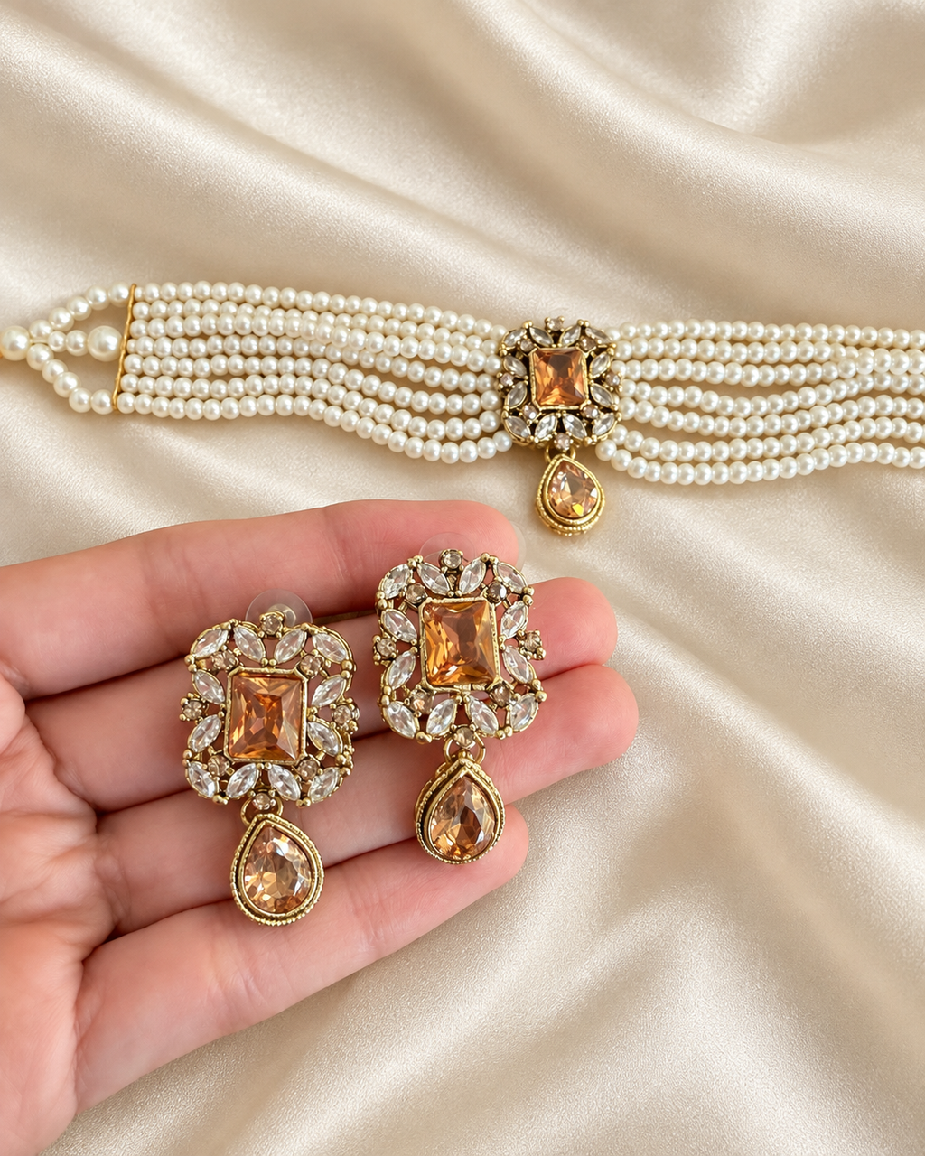 Champagne Pearl Choker Set